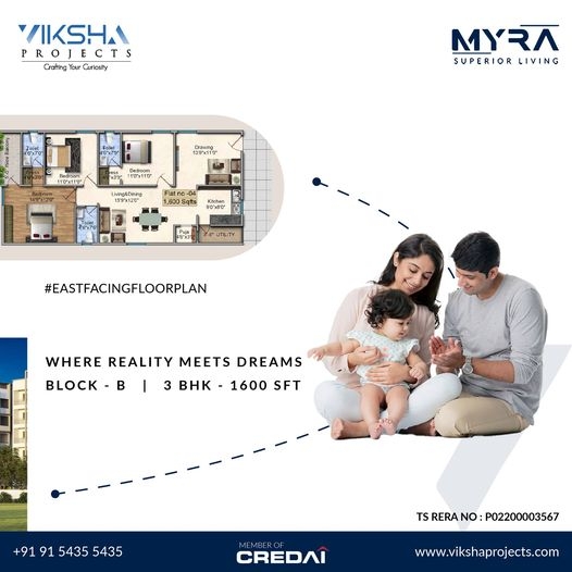 3 BHK Flats for sale in Kompally | Myra Project,Greater Hyderabad,Real Estate,For Sale : House & Apartment